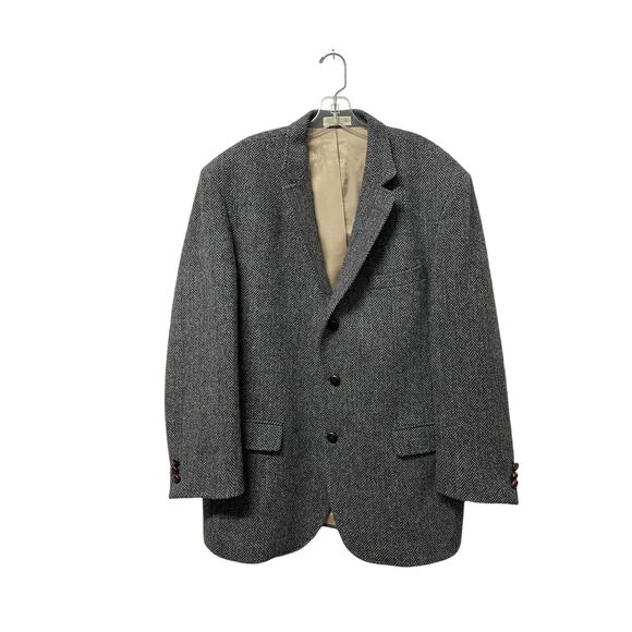 VTG 80’s Harris Tweed Blue Herringbone Wool Handwoven In Scotland Sport Coat 42R